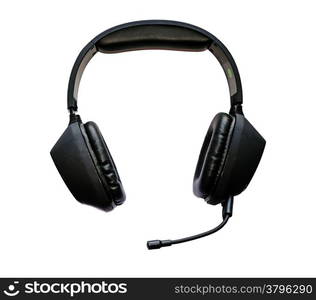 Black headphones with microphone isolated