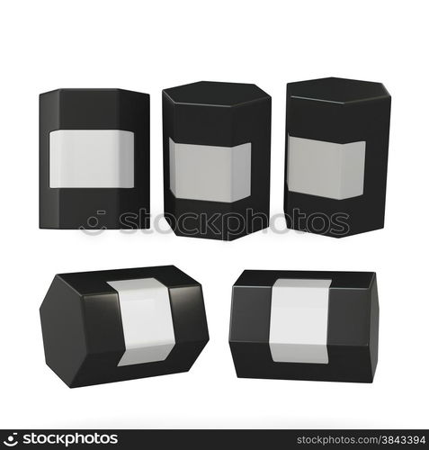 Black hexagon box packaging with clipping path. Mock up packaging for all kind of product, ready for your design .&#xA;