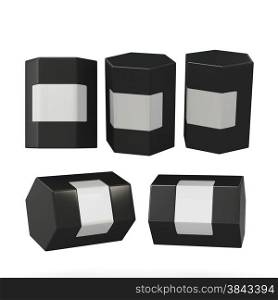Black hexagon box packaging with clipping path. Mock up packaging for all kind of product, ready for your design .&#xA;