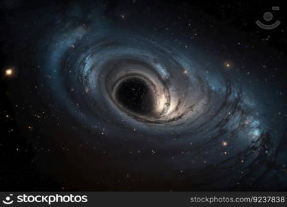 black hole surrounded by swirl of dust and gas, with view of distant galaxies in the background, created with generative ai. black hole surrounded by swirl of dust and gas, with view of distant galaxies in the background