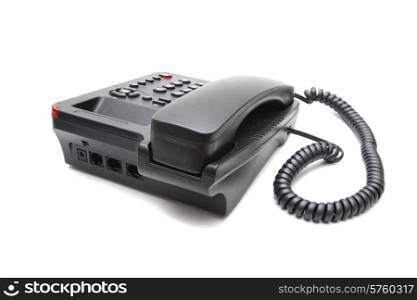 black IP phone isolated on white background closeup