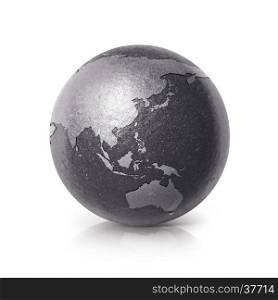 Black iron Asia & Australia world map 3D illustration on white background