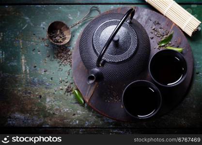 Black iron asian tea set,vintage style