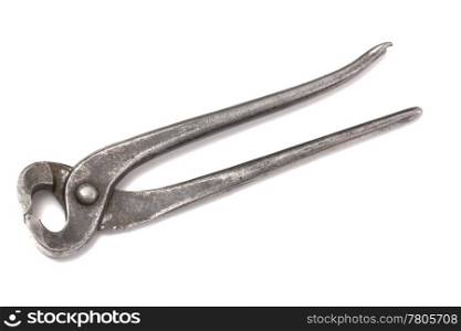 Black iron cutting tongs isolated on a white background