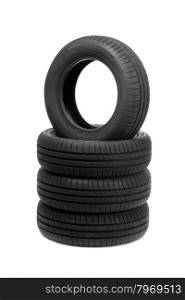 Black isolation rubber tire, on the white backgrounds.