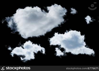 Black isoltaed exctracted clouds. Set of clouds