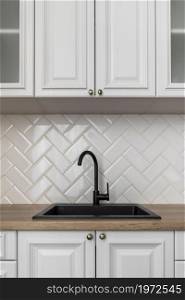 black kitchen sink interior design. High resolution photo. black kitchen sink interior design. High quality photo