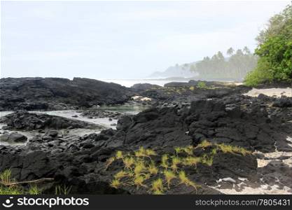 Black lava on the coast of Savaii island, Samoa