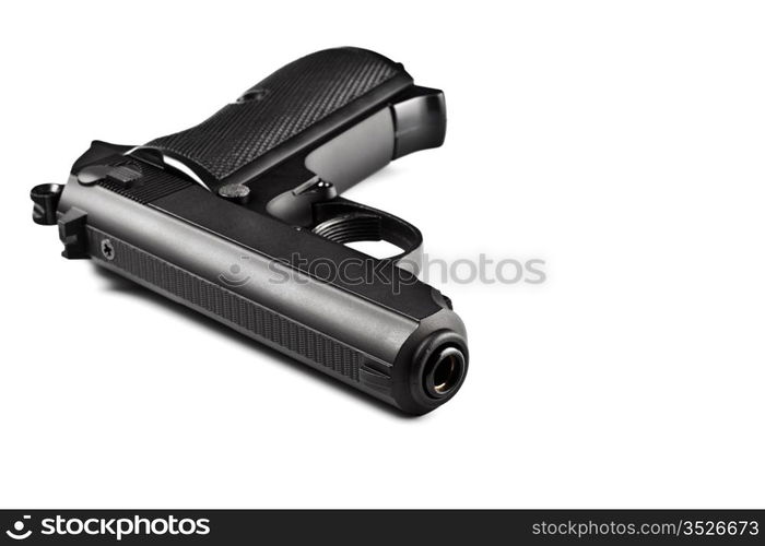 black laying police pistol isolated on white