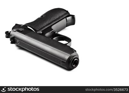 black laying police pistol isolated on white