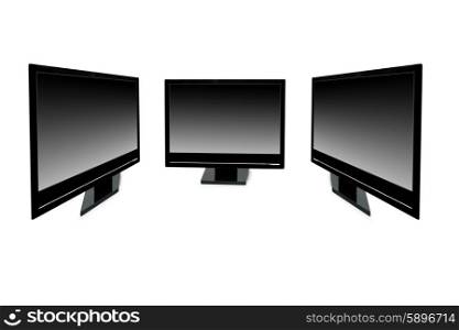 Black lcd monitors isolated on the white