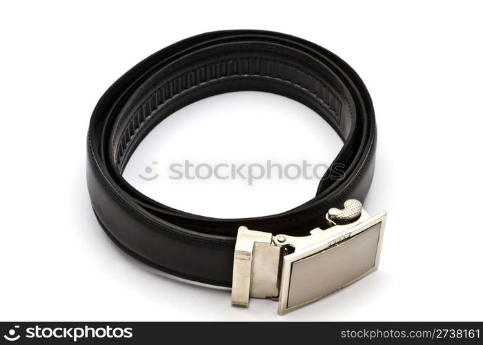 Black leather belt isolated on white background