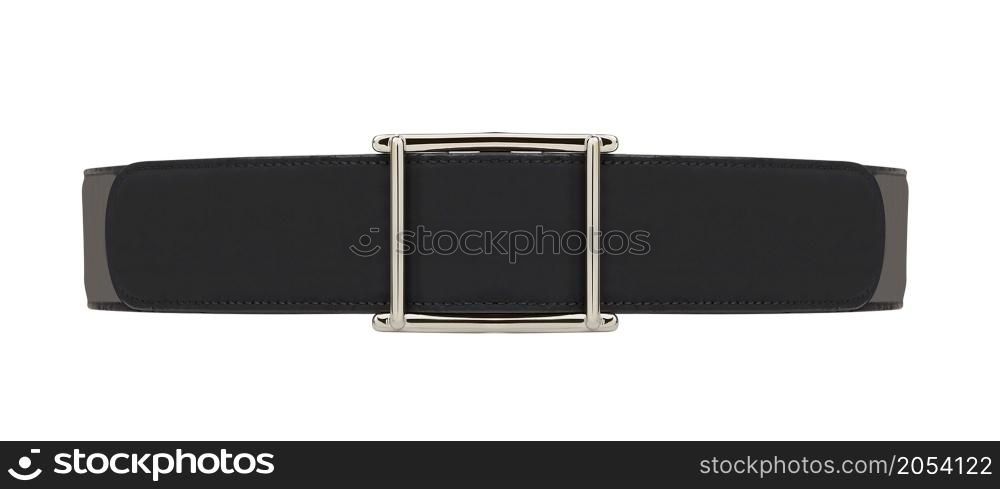 Black leather belt isolated on white background. Black leather belt