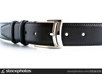 black leather belt with buckle isolated on white