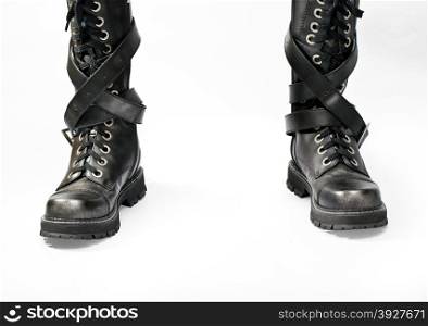 Black Leather Boots on White Background. with clipping path