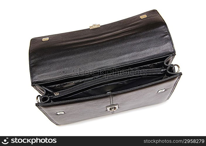 Black leather briefcase isolated on the white