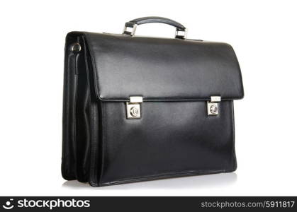 Black leather briefcase isolated on the white