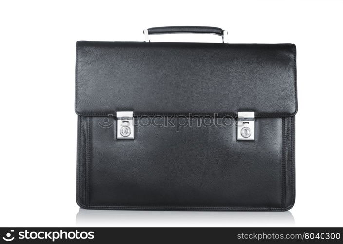 Black leather briefcase isolated on the white