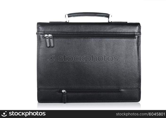 Black leather briefcase isolated on the white