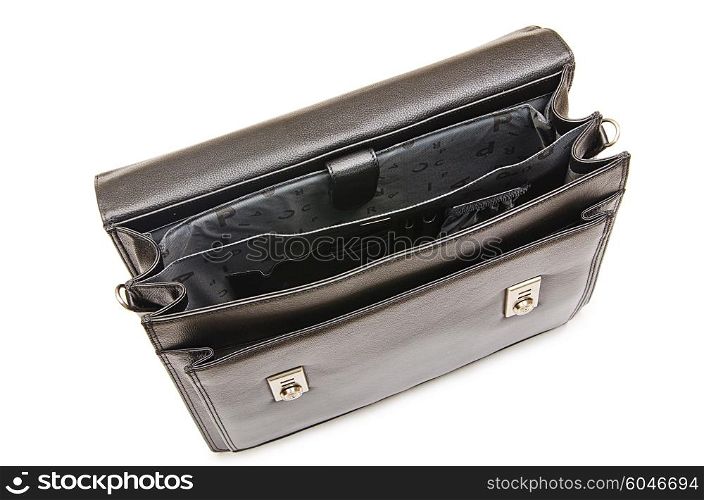 Black leather briefcase isolated on the white