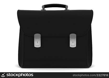 black leather briefcase isolated on white background with clipping path