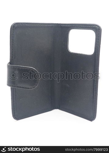 Black Leather Case for the mobile phone on a white background