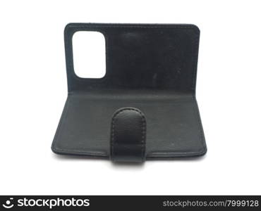 Black Leather Case for the mobile phone on a white background