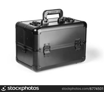 black leather cosmetic box on white background with clipping path