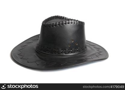Black leather cowboy&acute;s hat isolated on white background