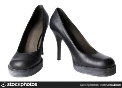 black leather female shoes isolated on white