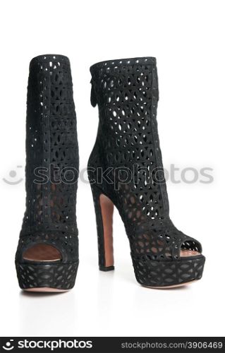 black leather female shoes isolated on white