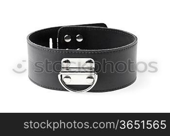 black leather fetish collar isolated on white background