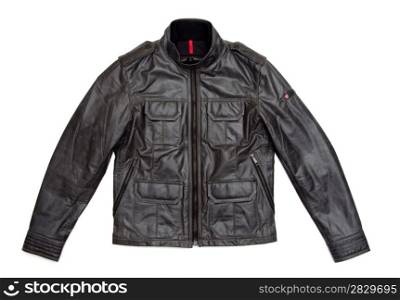 black leather jacket isolated on white background