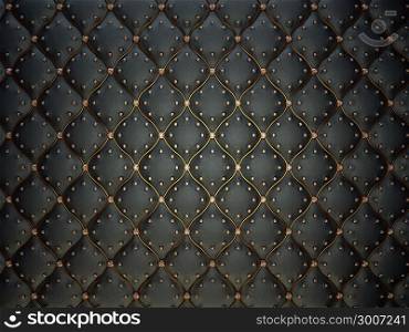 Black leather pattern with golden wire and gems. Bumped background