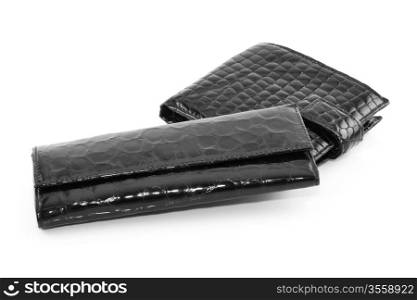 Black Leather Purse for Keys and Wallet Isolated on White Background