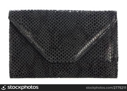Black leather purse isolated on white background.