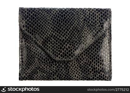 Black leather purse isolated on white background.