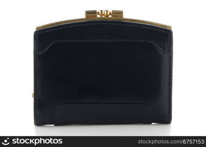 Black leather purse isolated on white background.