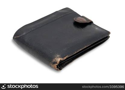 black leather wallet against white background