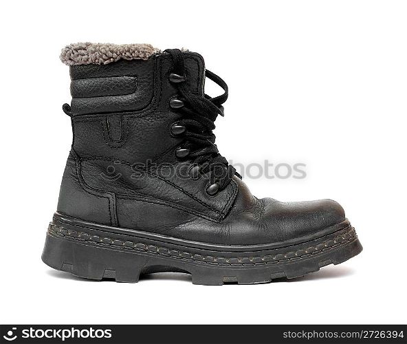 black leather winter shoe isolated on white