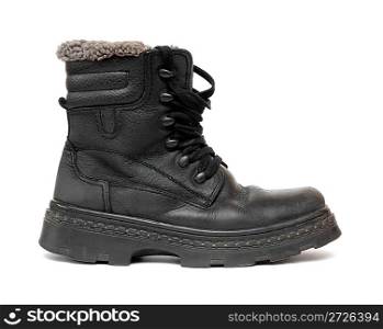 black leather winter shoe isolated on white