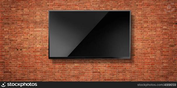Black LED tv television screen blank on red wall background