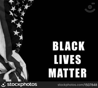 Black lives matter banner. Background to illustration the movement for the freedom of human rights.Black lives matter text on black usa black flage.