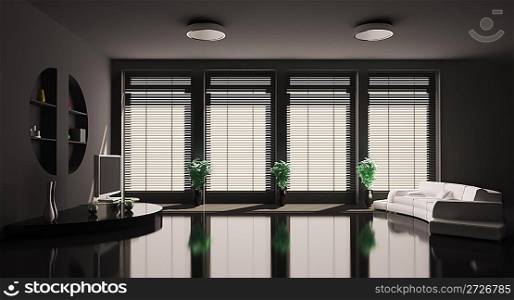 Black Living room with white sofa interior 3d render