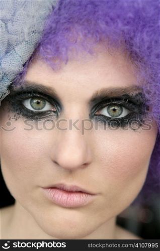 Black makeup eye shadows fashion model closeup