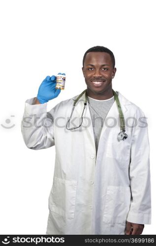 Black man African American holding a prescription medication pill bottle