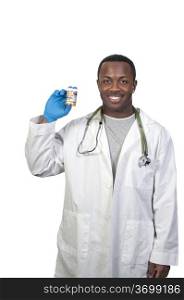 Black man African American holding a prescription medication pill bottle
