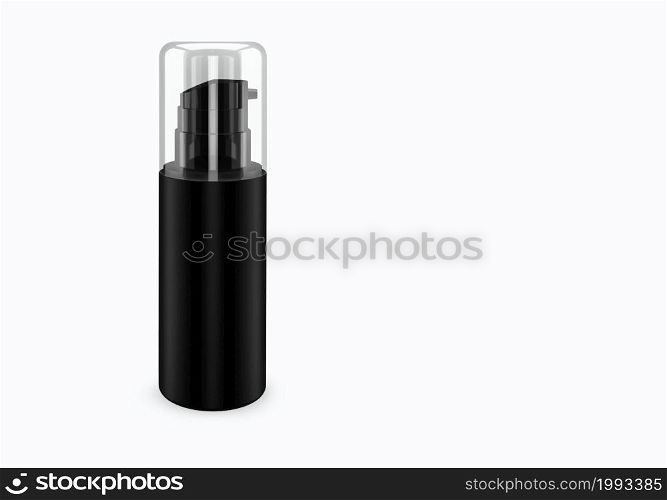 Black matte spray bootle mockup isolated from background: shampoo plastic bootle package design. Blank hygiene, medical, body or facial care template. 3d illustration