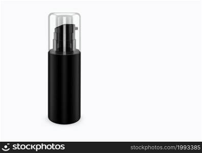 Black matte spray bootle mockup isolated from background: shampoo plastic bootle package design. Blank hygiene, medical, body or facial care template. 3d illustration