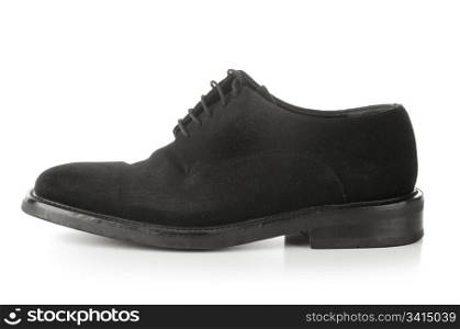 Black men&rsquo;s shoe on white background.